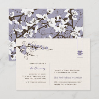 Purple Cherry Blossoms Asian Wedding Reception Invitation