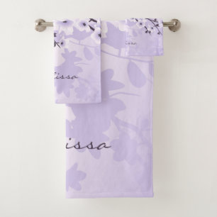 Purple Cherry Blossoms Monogram Bath Towel Set