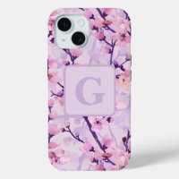 Purple cherry blossoms personalised monogram 