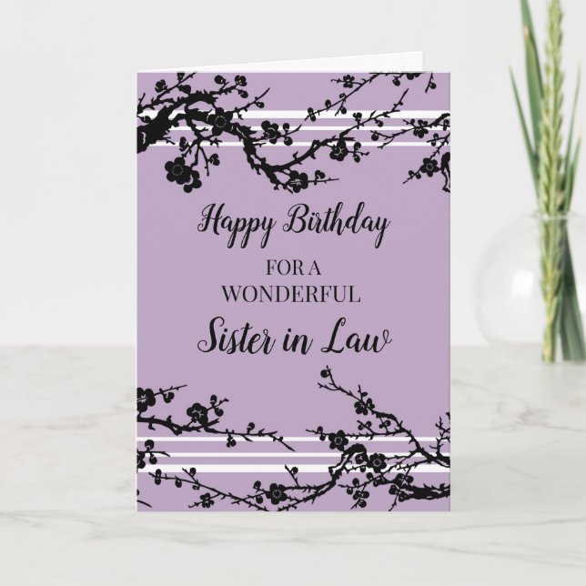 Purple Cherry Blossoms Sister in Law Birthday Card (Front)