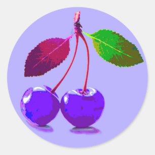Purple Cherry Pop Art Classic Round Sticker