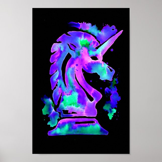 Purple Chess Knigh Unicorn Poster (Front)