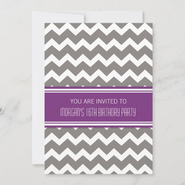 Purple Chevron 16th Birthday Party Invitations (Front)
