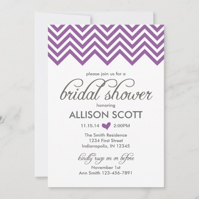 Purple Chevron Bridal Shower Invitation (Front)