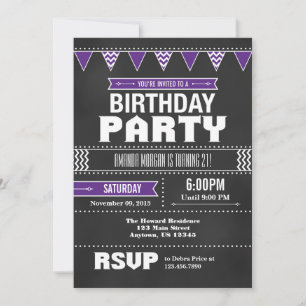 Purple Chevron Chalkboard Birthday Invitation