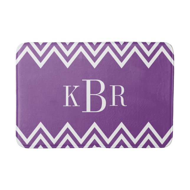 Purple Chevron Custom Monogram Bath Mat (Front)