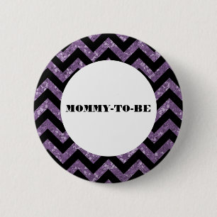 Purple Chevron Glitter Baby Shower Button