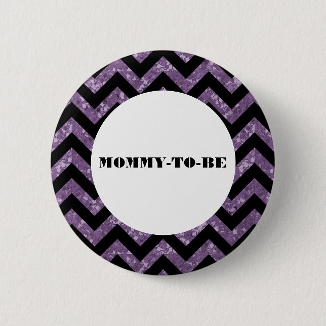 Purple Chevron Glitter Baby Shower Button (Front)