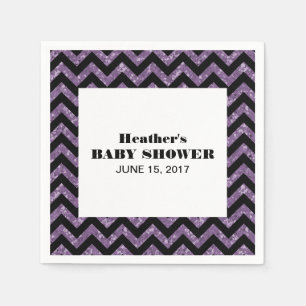 Purple Chevron Glitter Baby Shower Napkins