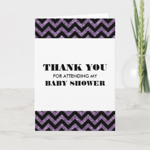 Purple Chevron Glitter Baby Shower Thank You Card