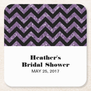 Purple Chevron Glitter Bridal Shower Coasters