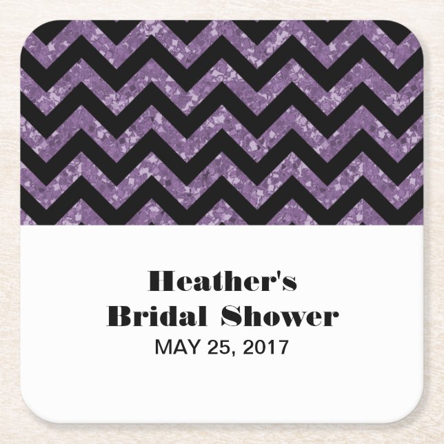 Purple Chevron Glitter Bridal Shower Coasters (Front)