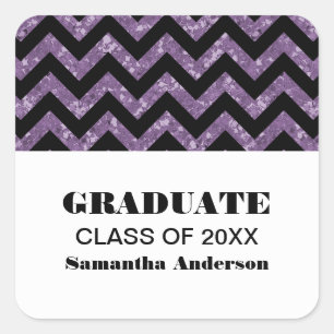 Purple Chevron Glitter Graduation Stickers