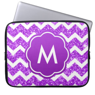 Purple Chevron Glitter Monogram Laptop Sleeve