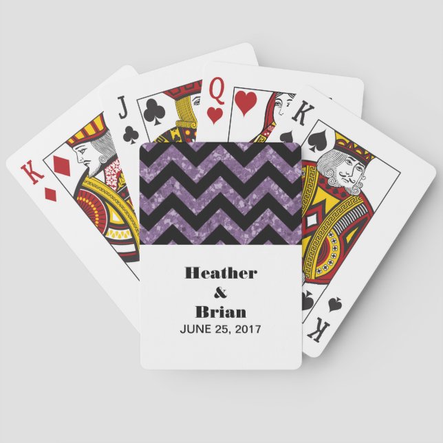 Purple Chevron Glitter Playing Cards (Back)
