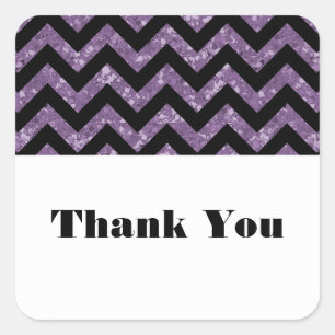Purple Chevron Glitter Thank You Stickers
