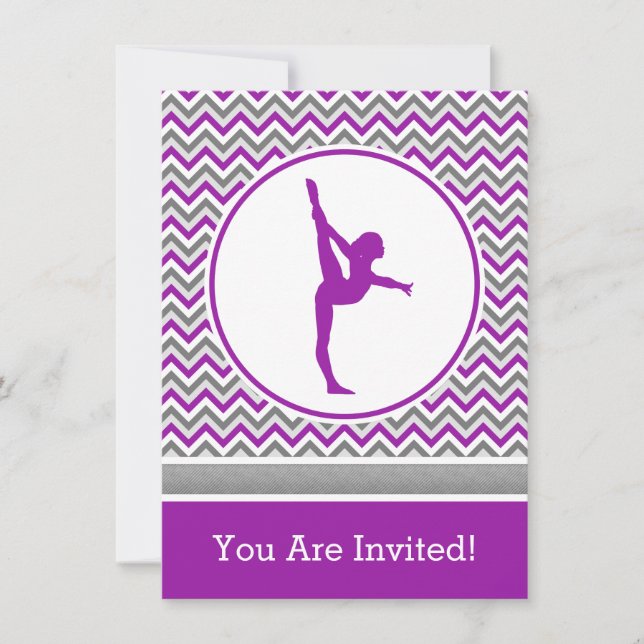 Purple Chevron Gymnast Party Invitation (Front)