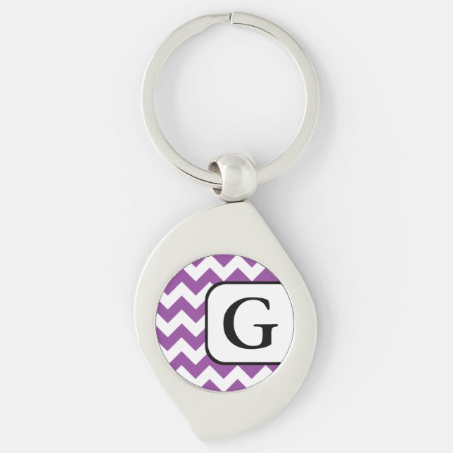 Purple Chevron Monogram Keychain (Front)