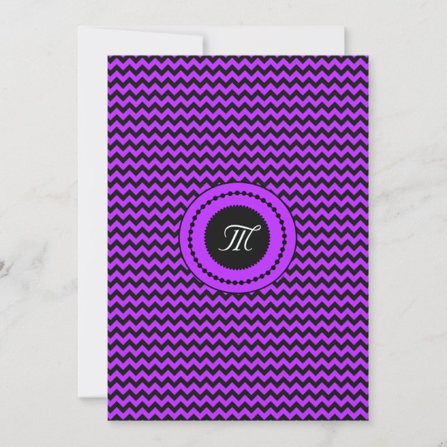 Purple Chevron Monogrammed Wedding Invitation (Front)