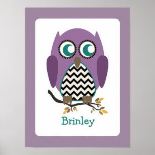 Purple Chevron Owl Nursery Artwork Poster