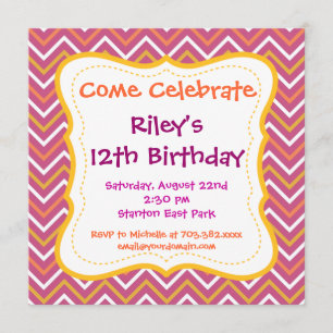 Purple Chevron Pattern Birthday Party Invitations
