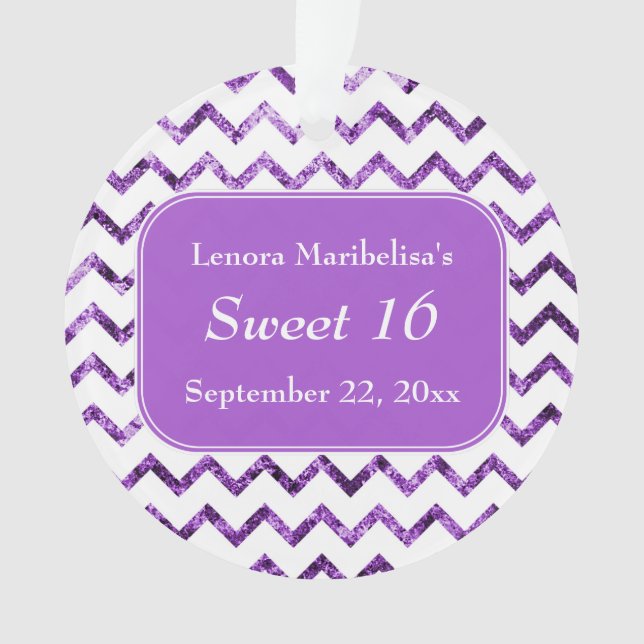 Purple Chevron Pattern Sweet 16 Ornament (Front)