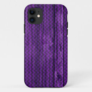 Purple Chevron Pattern Wooden iPhone 11 Case