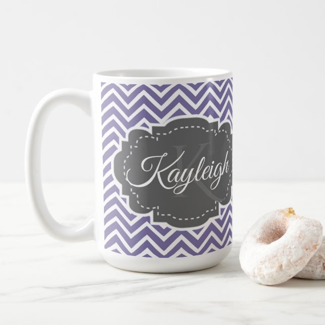Purple Chevron Personalised Coffee Mug (With Donut)