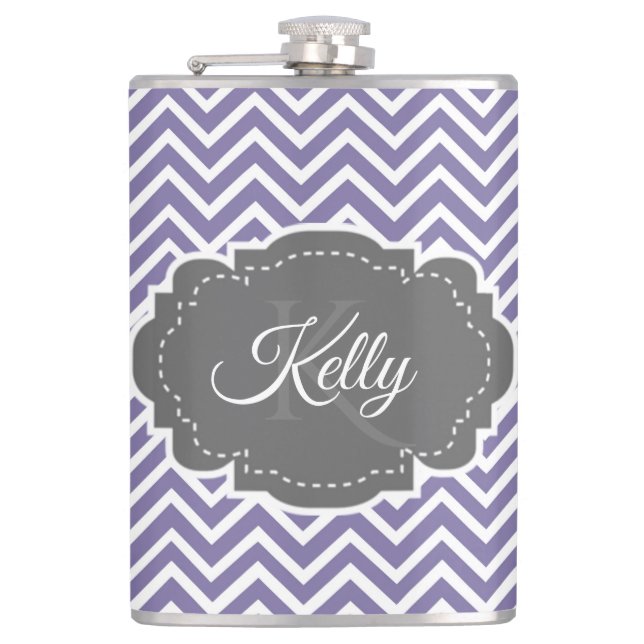 Purple Chevron Personalised Hip Flask (Front)