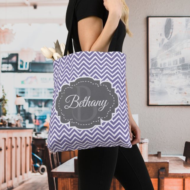 Purple Chevron Personalised Tote Bag (Purple Chevron Personalized Tote Bag)