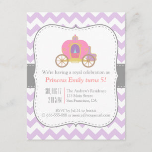 Purple Chevron, Princess Carriage Birthday Party Invitation