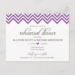 Purple Chevron Rehearsal Dinner Invite Postcard