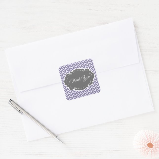 Purple Chevron Thank You Square Sticker (Envelope)