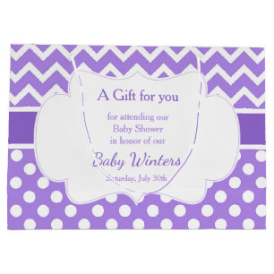Purple Chevron & White Polka Dots Baby Shower  Large Gift Bag