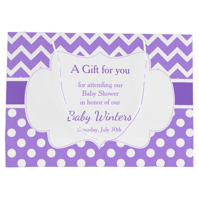 Purple Chevron & White Polka Dots Baby Shower  Large Gift Bag (Back)