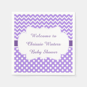 Purple Chevron & White Polka Dots Baby Shower Napkin