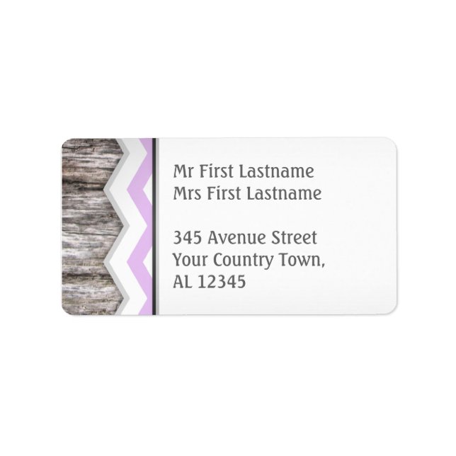 Purple Chevron & Wood Rustic Address Labels (Front)