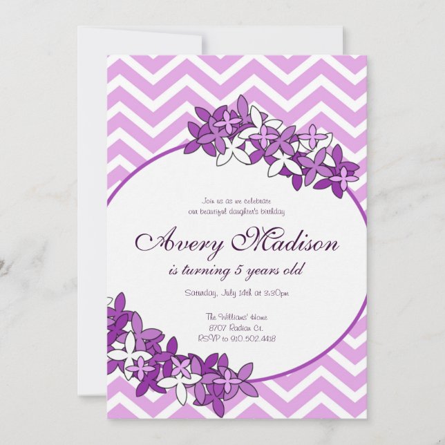 Purple ChevronModern with flower floral invitation (Front)