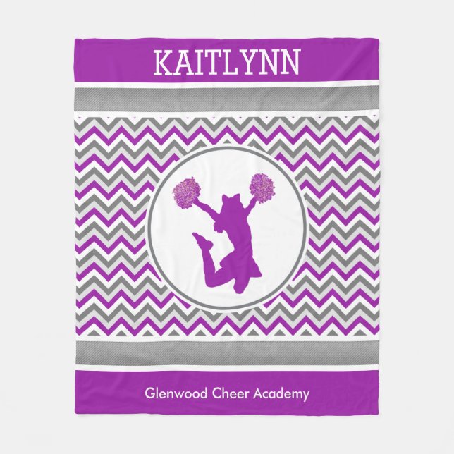 Purple Chevrons Monogrammed Cheer/Pom Fleece Blanket (Front)