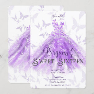 Purple Chic Butterfly Dance Dress Sweet 16  Invitation
