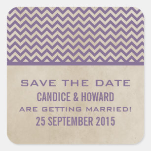 Purple Chic Chevron Save the Date Stickers