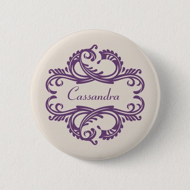 Purple Chic Damask Button (Front)