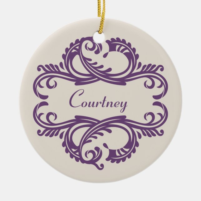 Purple Chic Damask Ornament (Front)