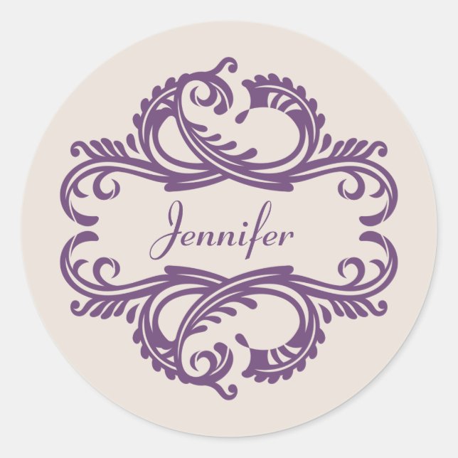 Purple Chic Damask Stickers (Front)