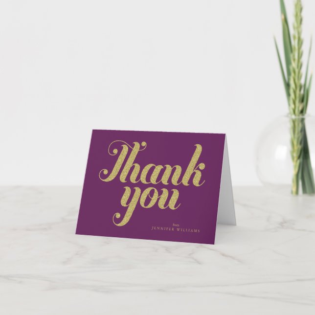 Purple Chic Faux Gold Glitter Thank You Notes (Front)