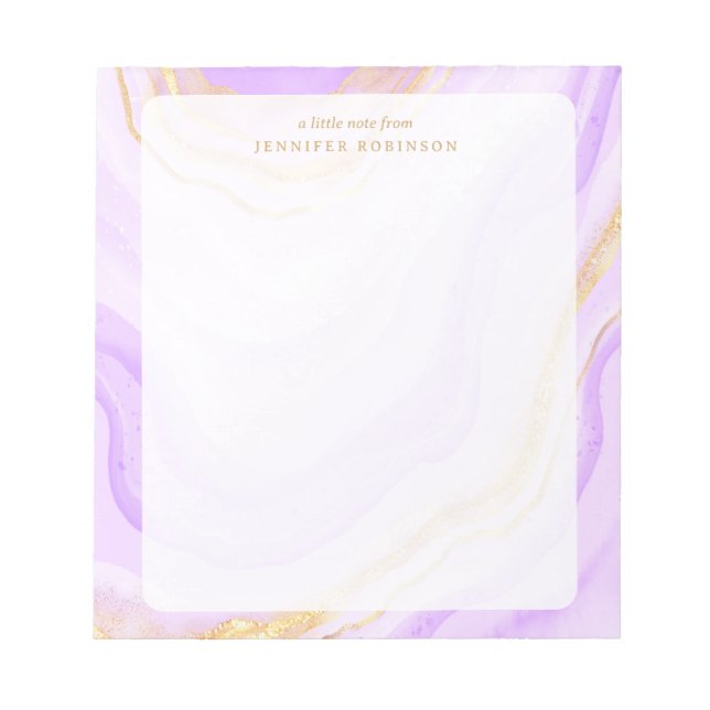 Purple Chic Glam Faux Glitter Marble w/ Name  Notepad (Front)