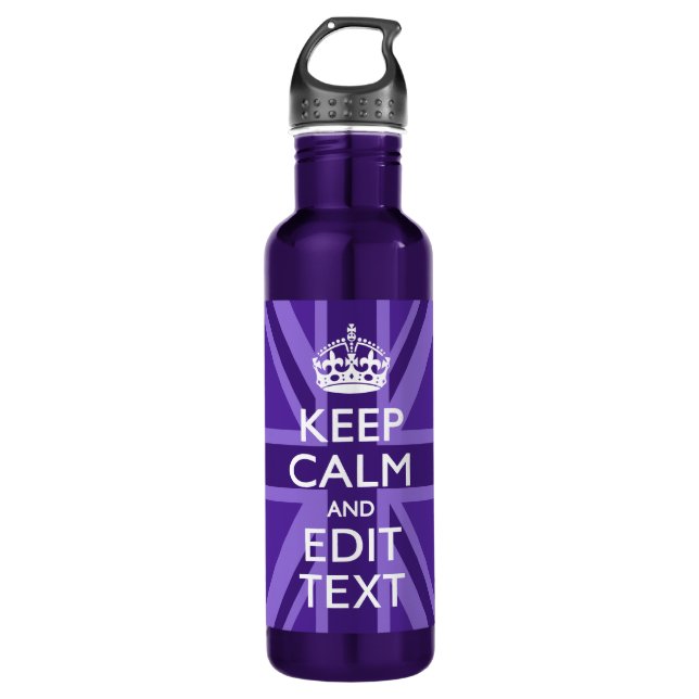 Purple Chic Keep Calm And Your Text Union Jack 710 Ml Water Bottle (Front)