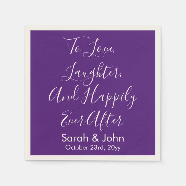 Purple Chic Personalised Script Wedding Reception  Napkin (Front)