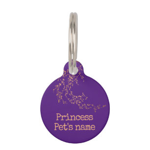 Purple Chic Princess Elegant Girly Flowers Pet Tag