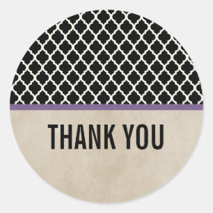 Purple Chic Quatrefoil Thank You Stickers